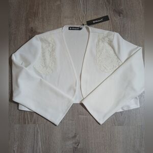 Allegra K Cream Bolero with Lace Accents Size: XL